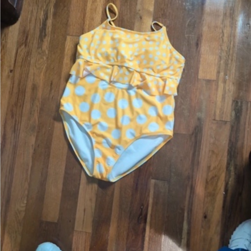 wonder nation White Girls' One-Piece Swimsuit with Yellow Trim